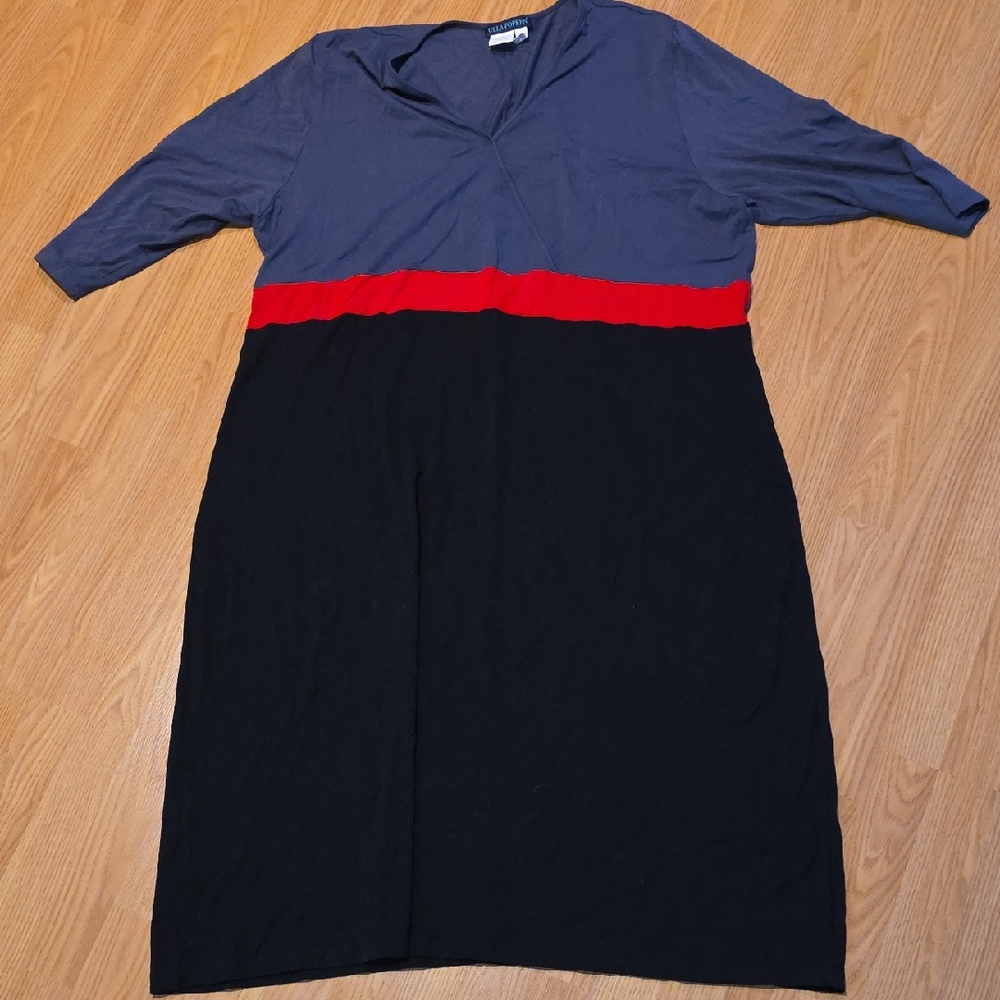 Ulla Popken V-Neck Colorblock Dress - Grey, Red, Black Size 20/22
